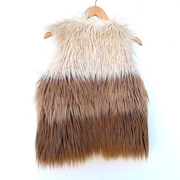 Mother Boxy Jacket Faux Fur Vest Ombre Neutral Tan Tri Color XS Boho Festival - Picture 8 of 8